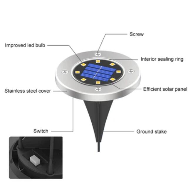 (image for) 12 pack Solar Light Outdoor 8 LED Waterproof Sidewalk Disk Lights Solar Powered Landscape Lighting